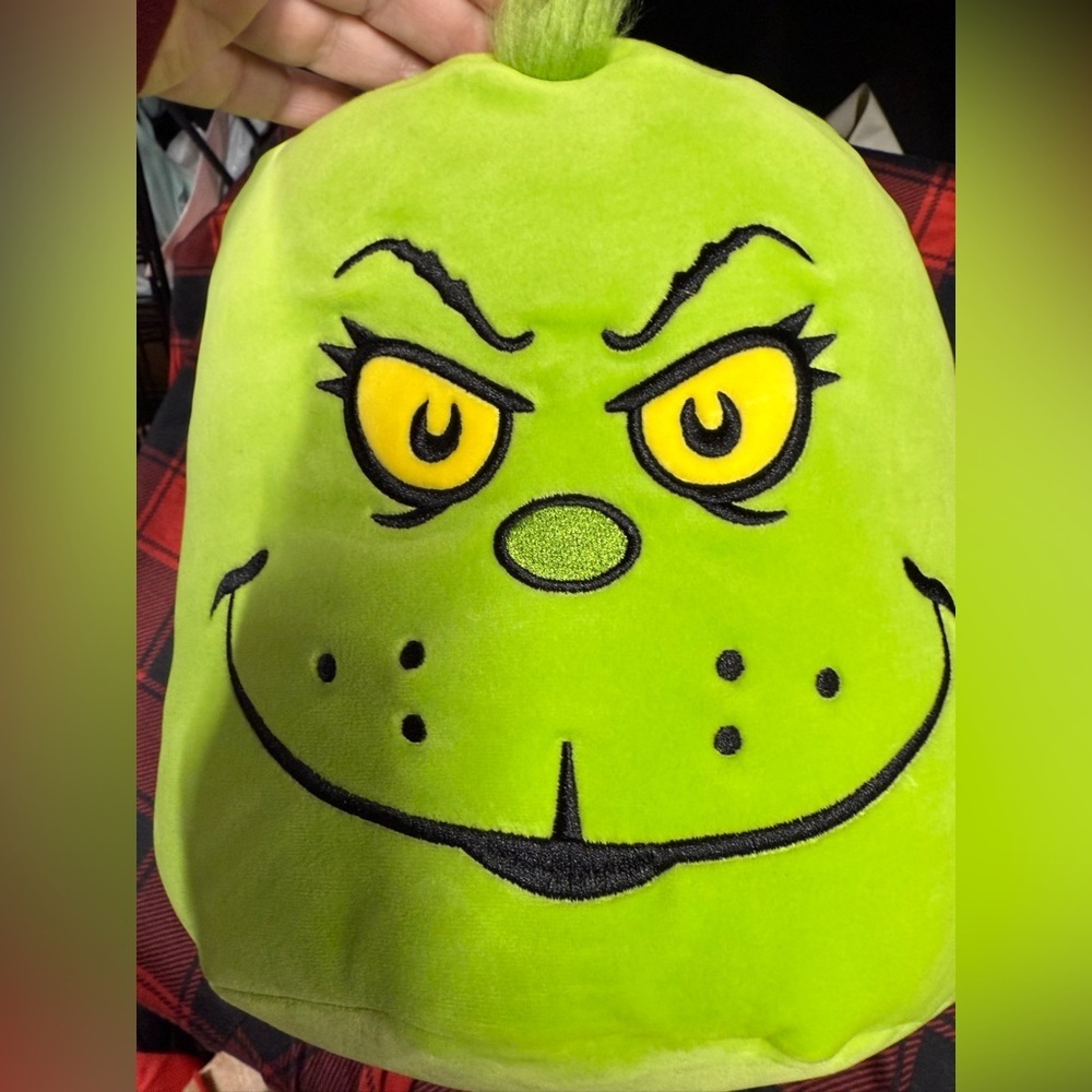 Grinch Plush Face Pillow Bright Lime Green Christmas Stuffed Toy